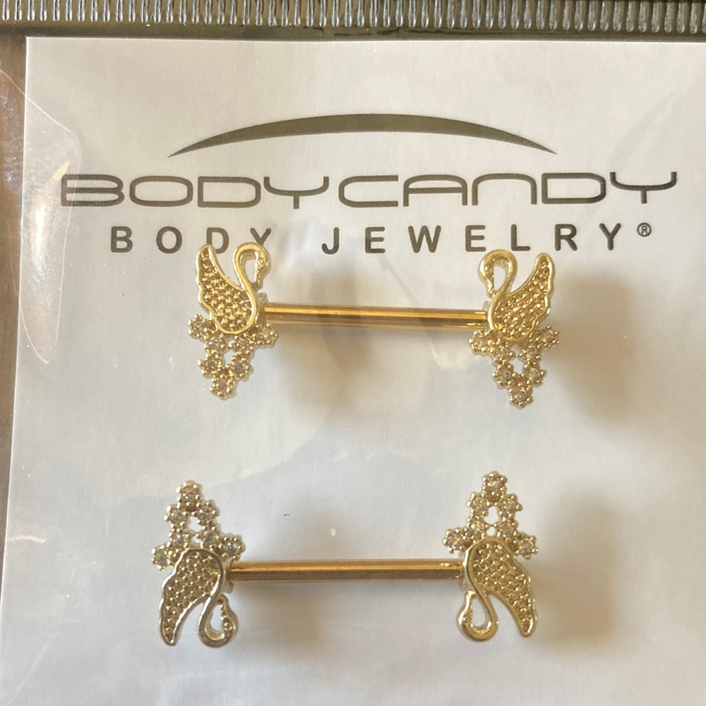 Swan pierced nipple rings
